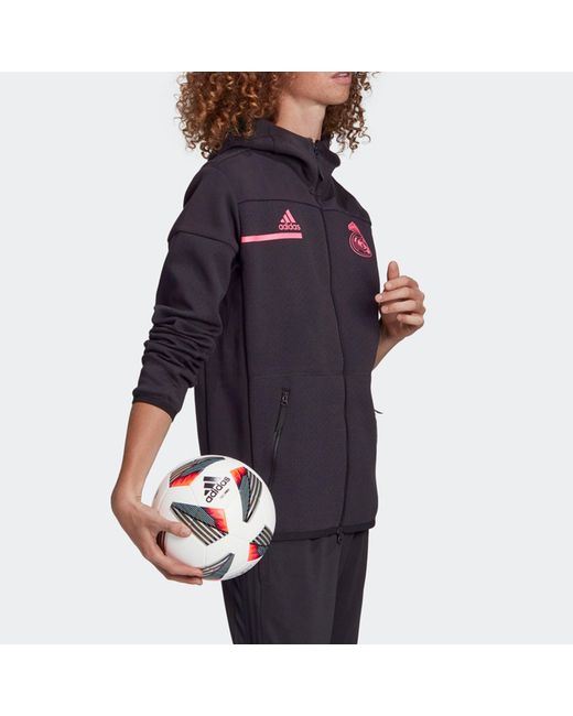 Adidas Black Real Zne Real Madrid Soccer/Football Sports Hooded Jacket for men