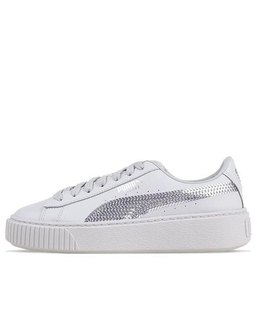 PUMA White (Wmns) Basket Platform Bling