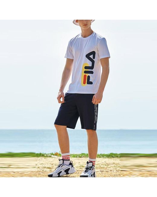 Fila White Casual Logo Printing Sports Round Neck Short Sleeve for men