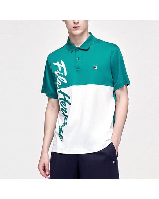 Fila Green Contrasting Colors Alphabet Printing Tennis Short Sleeve Polo Shirt for men