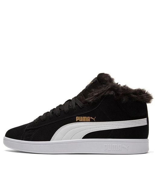 PUMA Black (Wmns) Smash V2 Plus Fleece Mid-Top Sneakers