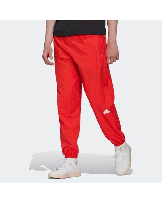 Adidas Red Woven Tracksuit Bottoms for men