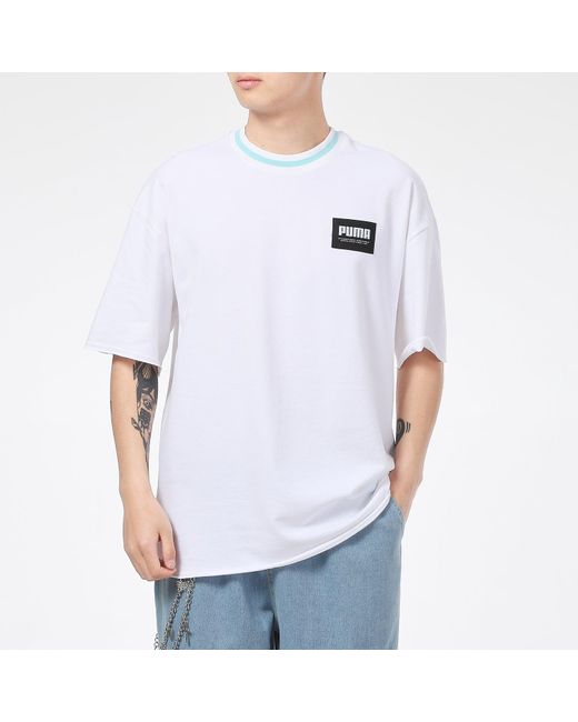 PUMA White Logo Loose Sports Round Neck Short Sleeve for men