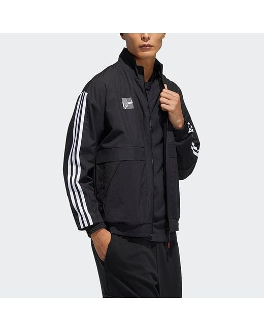 Adidas Black Cny Jkt South Fleece Lined Stay Warm Stand Collar Sports Jacket for men