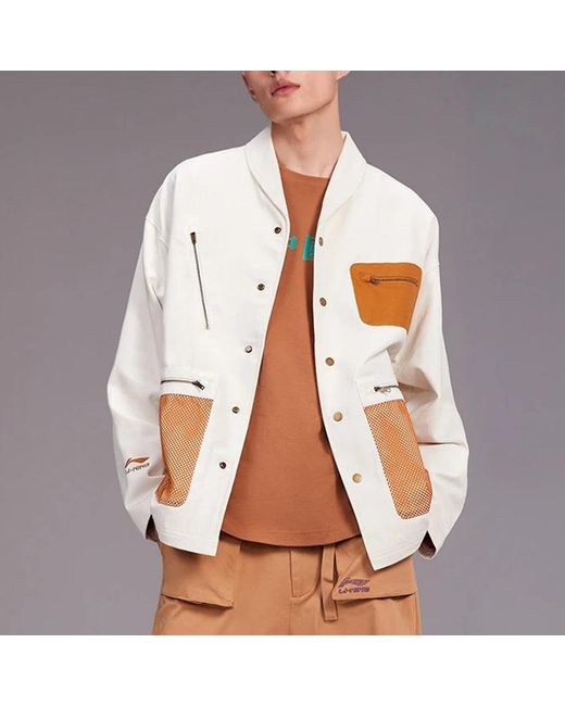 Li-ning White Back Landscape Pattern Printing Lapel Single Breasted Jacket for men