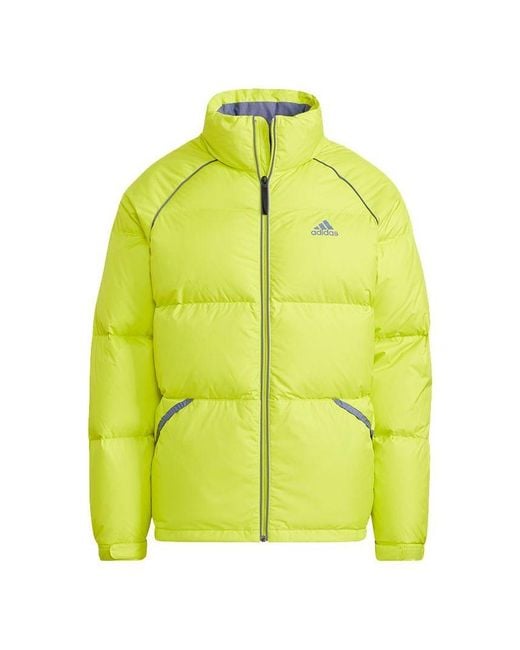 Adidas Terrex Super Puffy Jkt Outdoor Sports Stay Warm Stand Collar Down Jacket Green Yellow for men