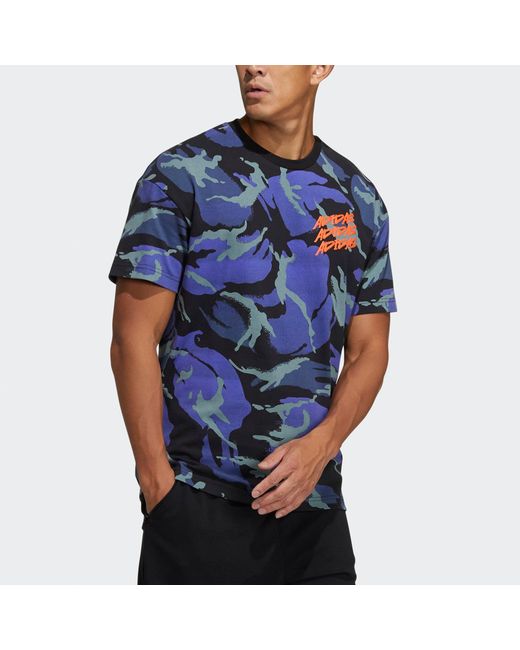Adidas Blue Ub Gfx T Aop Sports Camouflage Printing Short Sleeve for men