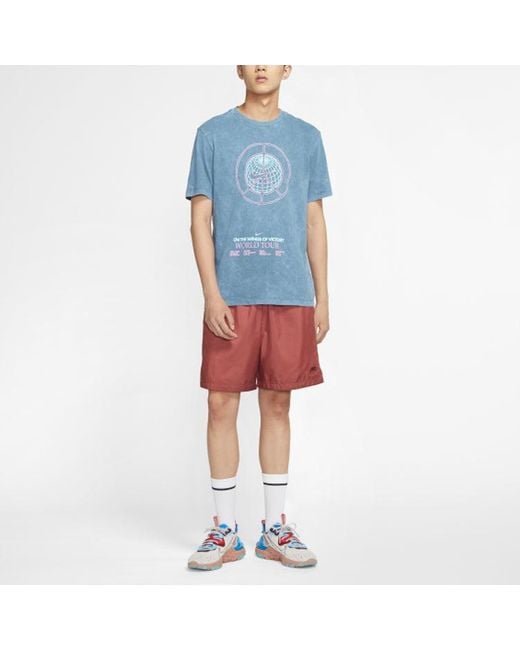 Nike Blue Sportswear World Tour Casual Sports Round Neck Pullover Short Sleeve for men