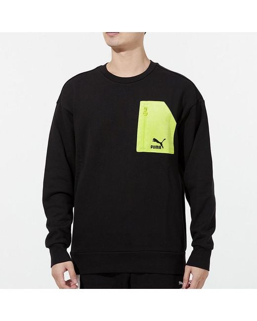 PUMA Black Contrasting Colors Zipper Pocket Sports Round Neck Pullover for men
