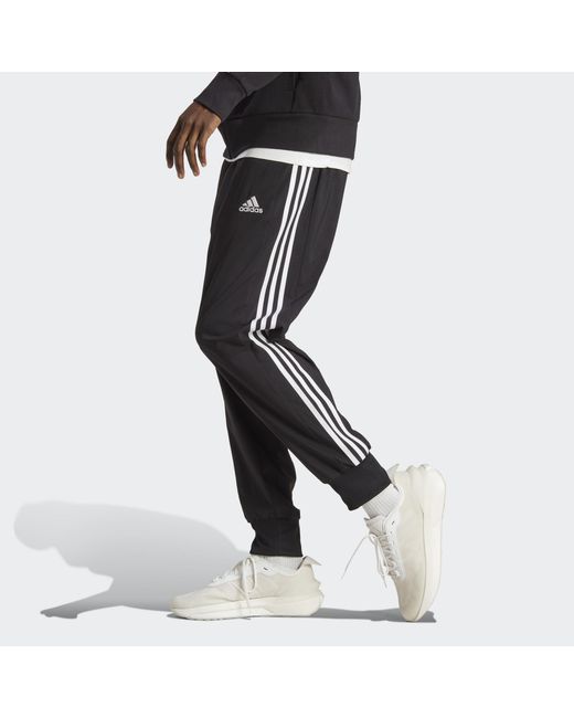 Adidas Black Aeroready Essentials Tapered Cuff Woven 3-Stripes Pants for men