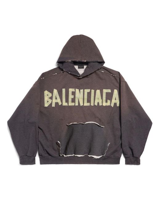 Balenciaga Gray Tape Type Ripped Pocket Hoodie Large Fit 'Dark' for men