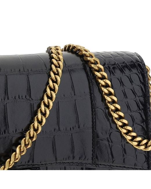 Balenciaga Black (Wmns) Hourglass Wallet On Chain Crocodile Embossed