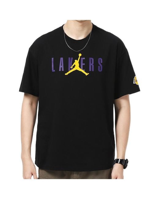 Nike Black Nba Los Angeles Lakers Alphabet Printing Basketball Sports Round Neck Short Sleeve for men
