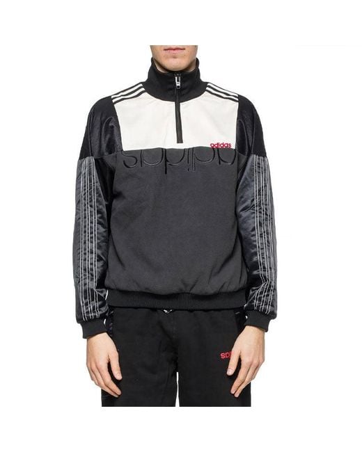 Adidas Black X Alexander Wang Crossover Logo Printing Colorblock Half Zipper Casual Sports Jacket for men