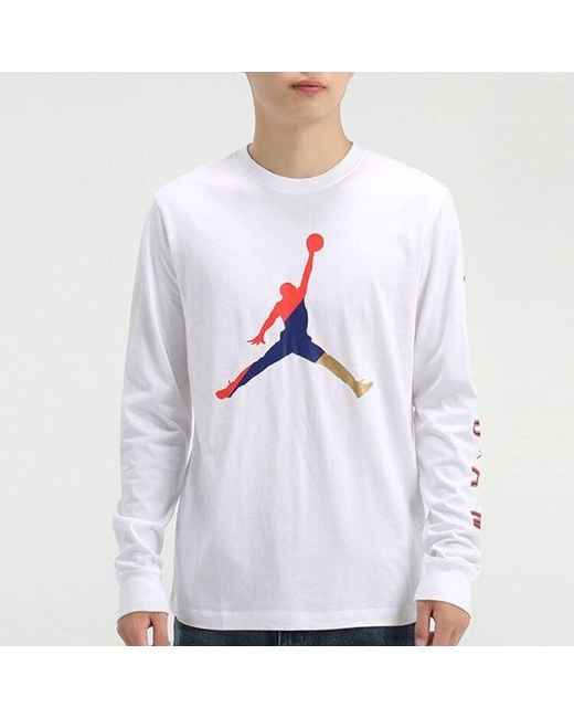 Nike White Alphabet Multi-Color Logo Round Neck Long Sleeves for men