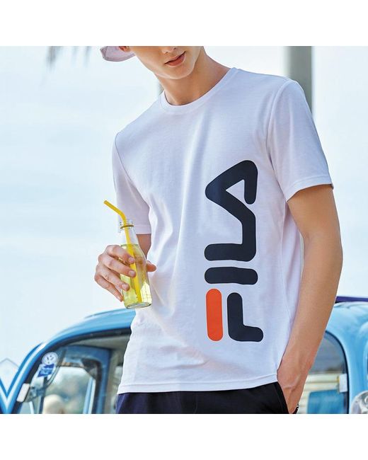 Fila White Casual Logo Printing Sports Round Neck Short Sleeve for men