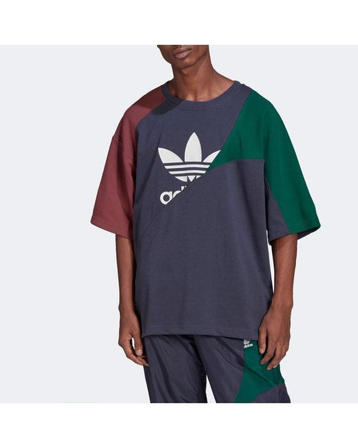 Adidas Blue Originals Bld Cb Tee Colorblock Round Neck Splicing Sports Short Sleeve for men