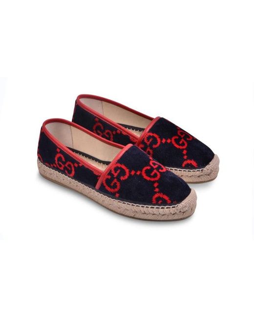 Gucci Red (Wmns) Gucc Espadrilles Terry Cloth Gg Monogram