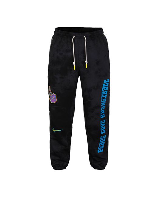 Nike Black Graffiti Embroidered Basketball Sports Fleece Lined Stay Warm Knit Long Pants for men