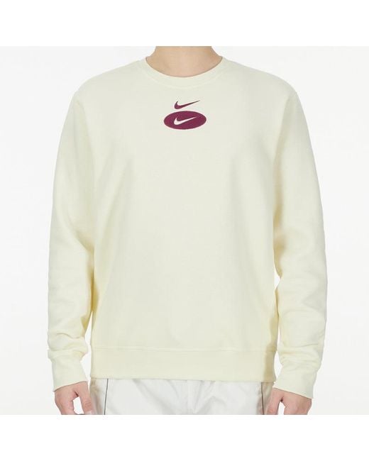 Nike White As Nsw Sl Bb Crew Casual Sports Fleece Lined Round Neck Long Sleeves for men