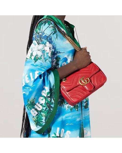 Gucci Red GG Marmont Mini Matelasse Leather Shoulder Bag
