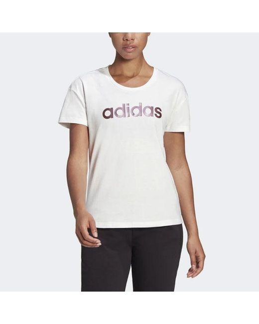 Adidas White (Wmns) Alphabet Printing Round Neck Training Sports Short Sleeve