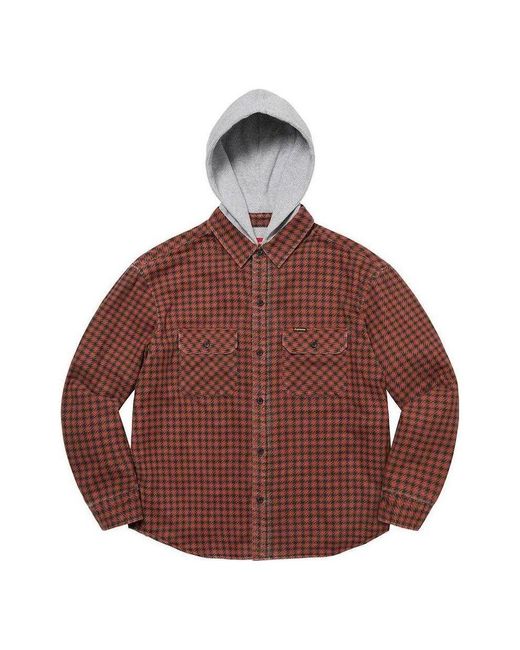 Supreme Brown Houndstooth Flannel Hooded Shirt for men