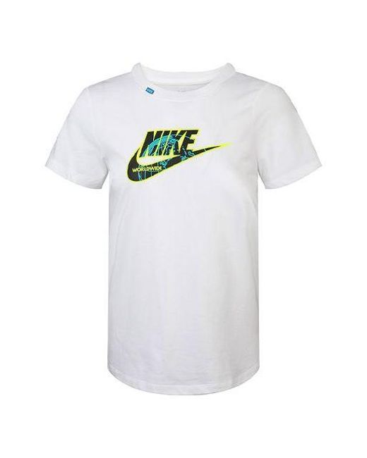 Nike White (Wmns) Sportswear Round Neck Casual Short Sleeve
