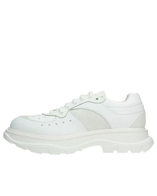 McQueen White Tread Suede-Panelled Leather Trainers for men