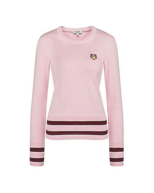 KENZO Pink (Wmns) Tiger Embroidered Round Neck Long Sleeves Pullover Hoodie