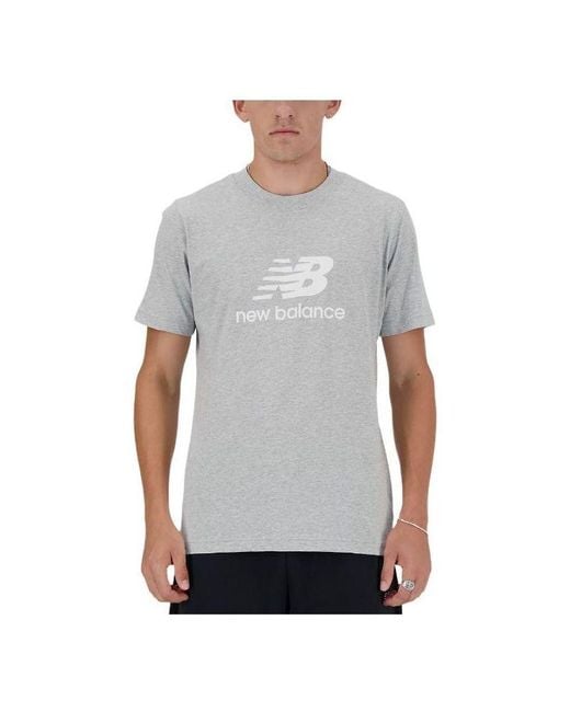 New Balance Gray Essentials Stacked Logo T-shirt for men