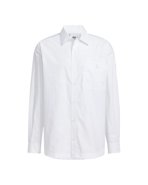 Adidas White Originals Solid Color Single Breasted Long Sleeves Shirt Couple Style for men