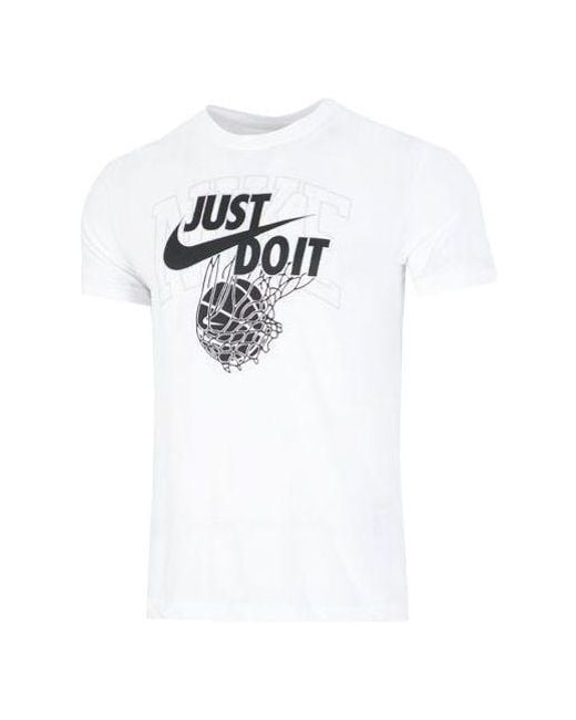 Nike White Just Do It Logo Alphabet Printing Round Neck Short Sleeve T-Shirt for men