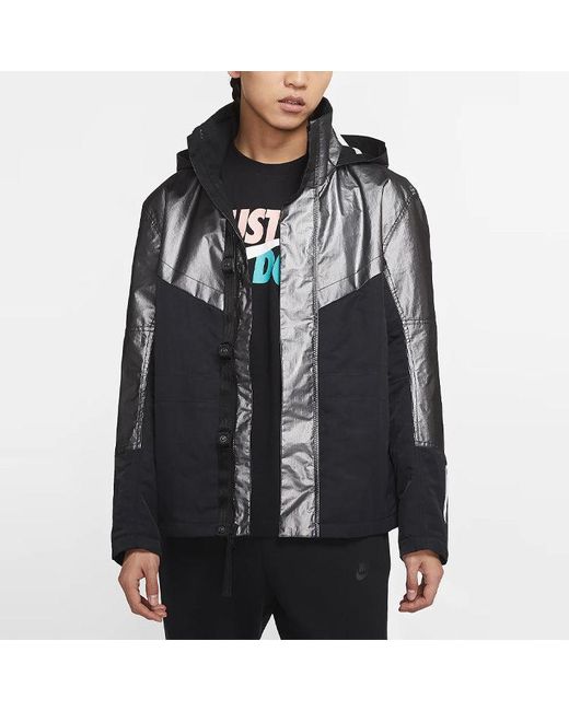 Nike Black Nsw Tech Pack Stay Warm Athleisure Casual Sports Windproof Waterproof Jacket Metallic Goldsilver for men
