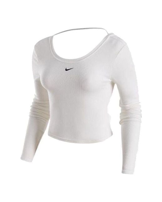 Nike White (Wmns) Sportswear Chill Knit Tight Scoop-Back Long-Sleeve Mini-Rib Top (Asia Sizing)