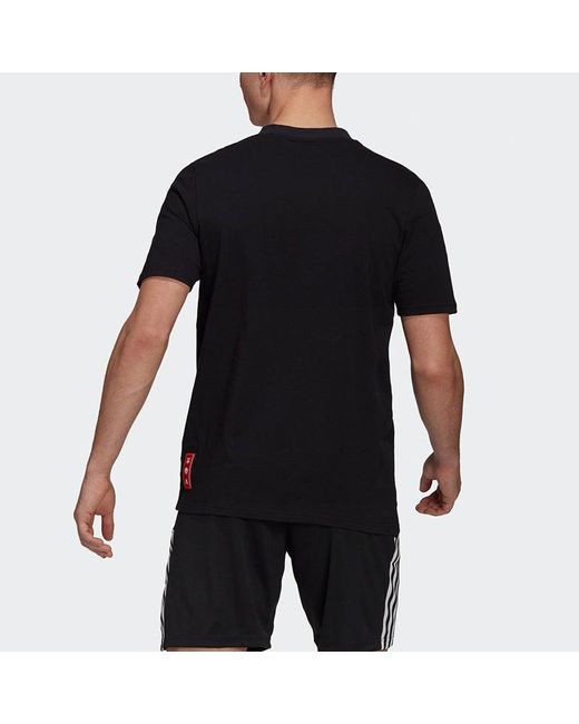 Adidas Black Mufc Cny Tee New Year's Edition Manchester United Soccer/Football Sports Short Sleeve for men