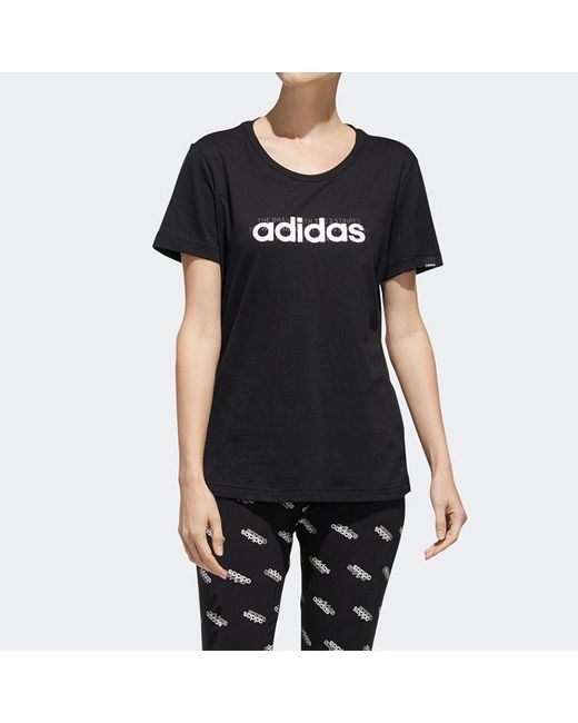 Adidas Black (Wmns) Alphabet Logo Printing Training Sports Short Sleeve