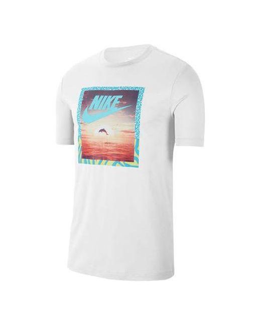 Nike White Sportswear Printing Short Sleeve 'Aqua Photo' for men