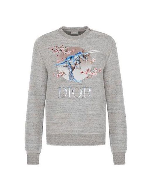 Dior Gray Tyrannosaurus Rex Cherry Blossom Zipper Sweater
