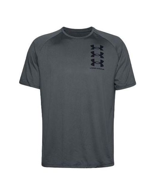 Under Armour Gray Tech Triple Logo Printing Sports Round Neck Short Sleeve for men