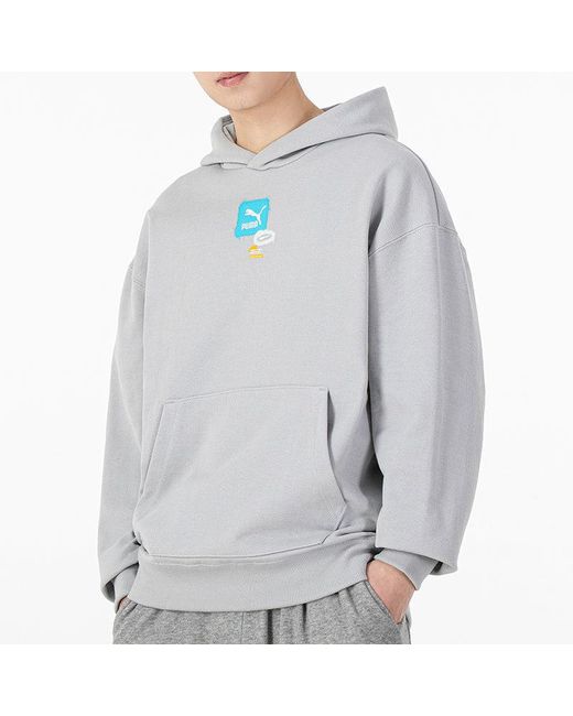 PUMA Gray Oversize Trend Graphic Logo Hoodie for men