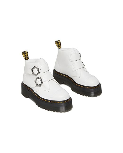 Dr. Martens White (Wmns) Dr.Martens Devon Flower Buckle Leather Platform Boots