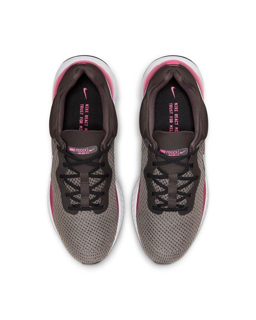 Nike Brown React Miler 3 Road Running Shoes 'Medium Ash' for men