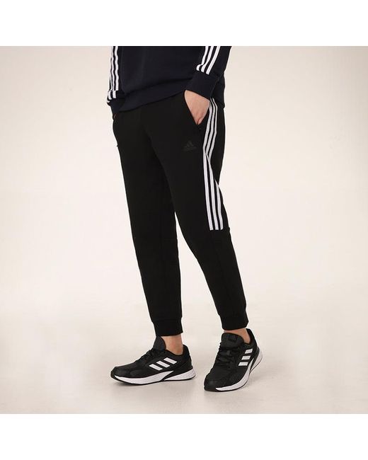 Adidas Black Casual Sports Bundle Feet Lacing Stripe Knit Long Pants for men