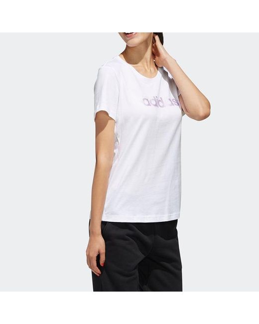 Adidas White (Wmns) Alphabet Logo Printing Training Sports Short Sleeve