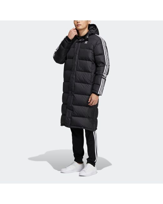 Adidas Gray Originals Long Down Side Logo Printing Mid-Length Sports Down Jacket for men