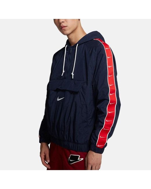 Nike Blue Sportswear Big Swoosh Hooded Long Sleeve Color Block Jacket Cd0420-451 Colorblock for men