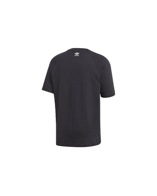Adidas Black Originals Large Logo Printing Loose Running Sports Round Neck Short Sleeve for men