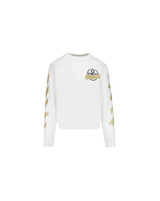 Off-White c/o Virgil Abloh White Tap Arrows Logo Long Sleeve Round Neck Sweater Tape for men