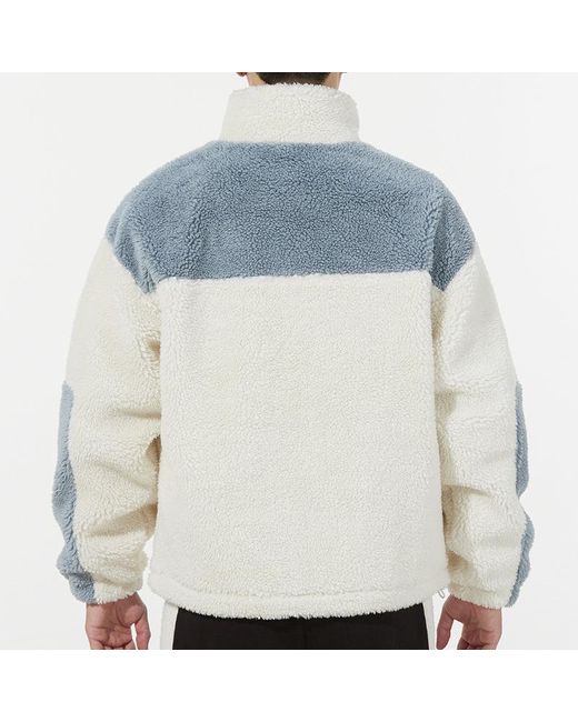 PUMA Blue Color Blocking Sherpa Jacket Contrasting Colors Lamb's Wool Stay Warm Sports Logo Creamy for men